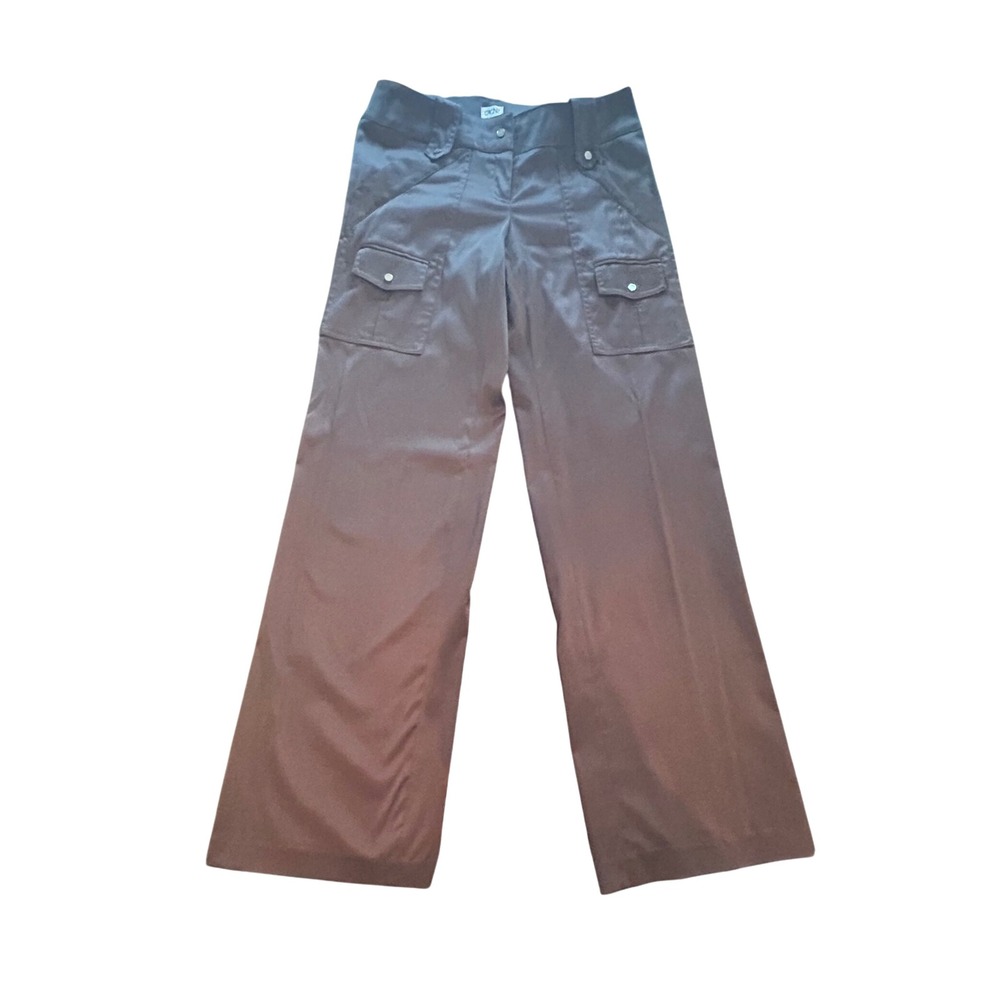 Cache Women's Bronze Brown Satin Utility Pocket Wide Leg Trousers Pants Y2K Sz 4